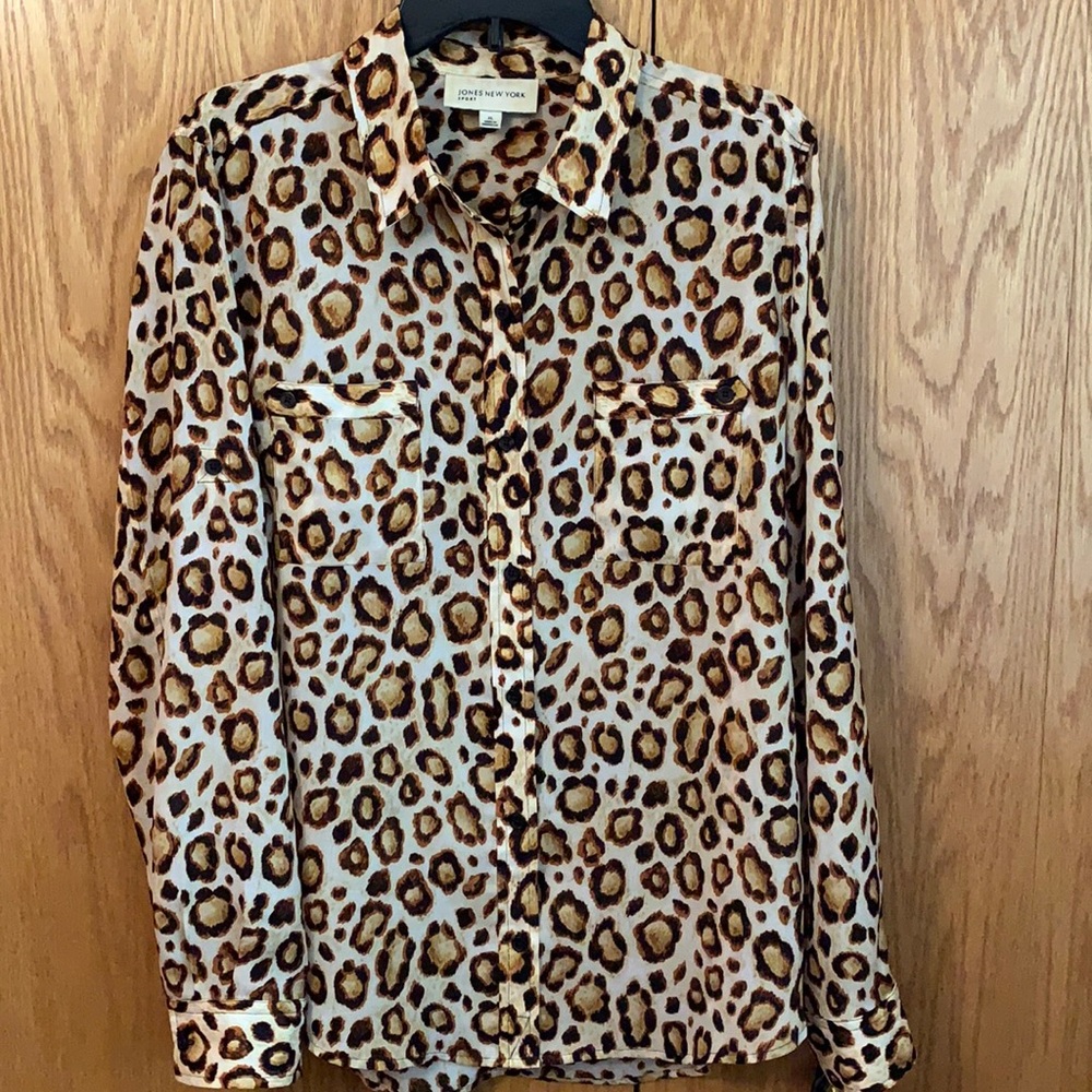 Jones New York animal print l/s blouse, size XL
